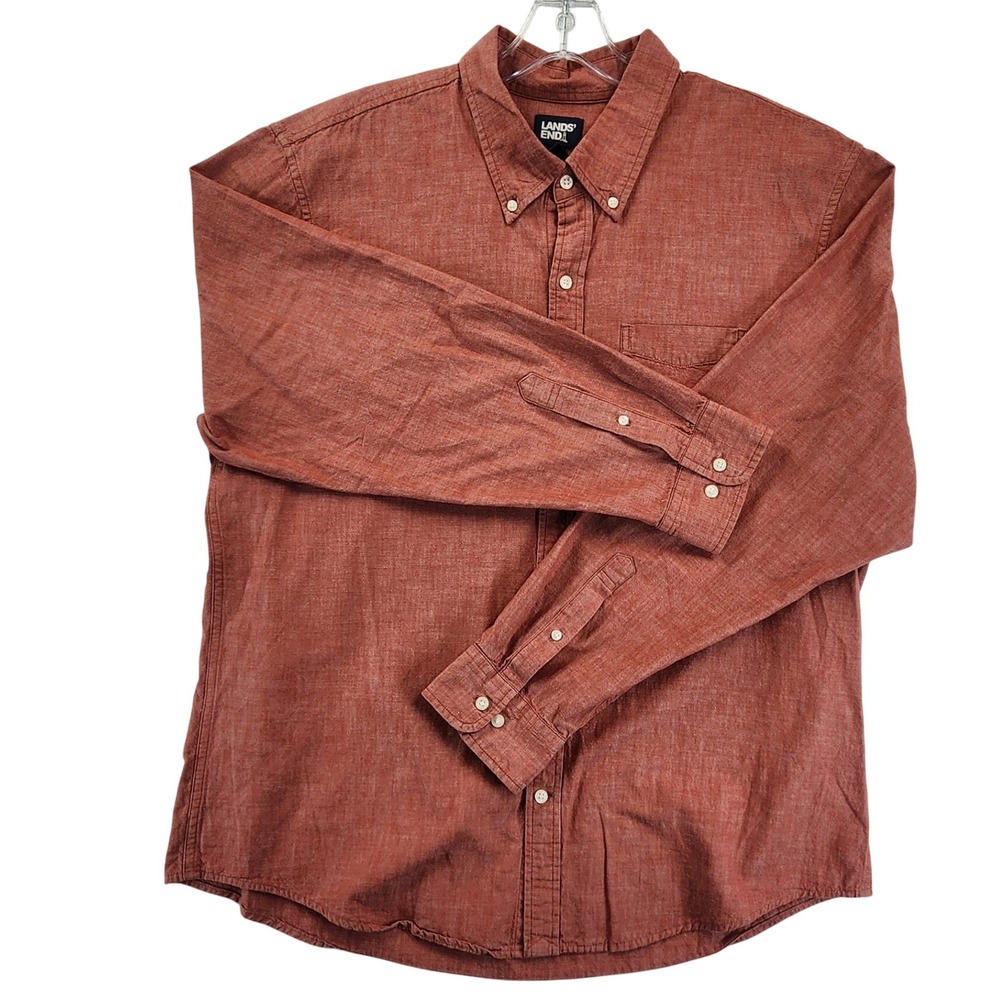 Lands End Mens XL Rust Orange Traditional Fit Cotton Button Down Shirt Classic
